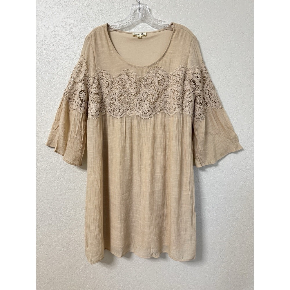 Indigo‎ Rose Dress Women L Beige Lace Boho Festival Vacation Brunch Party